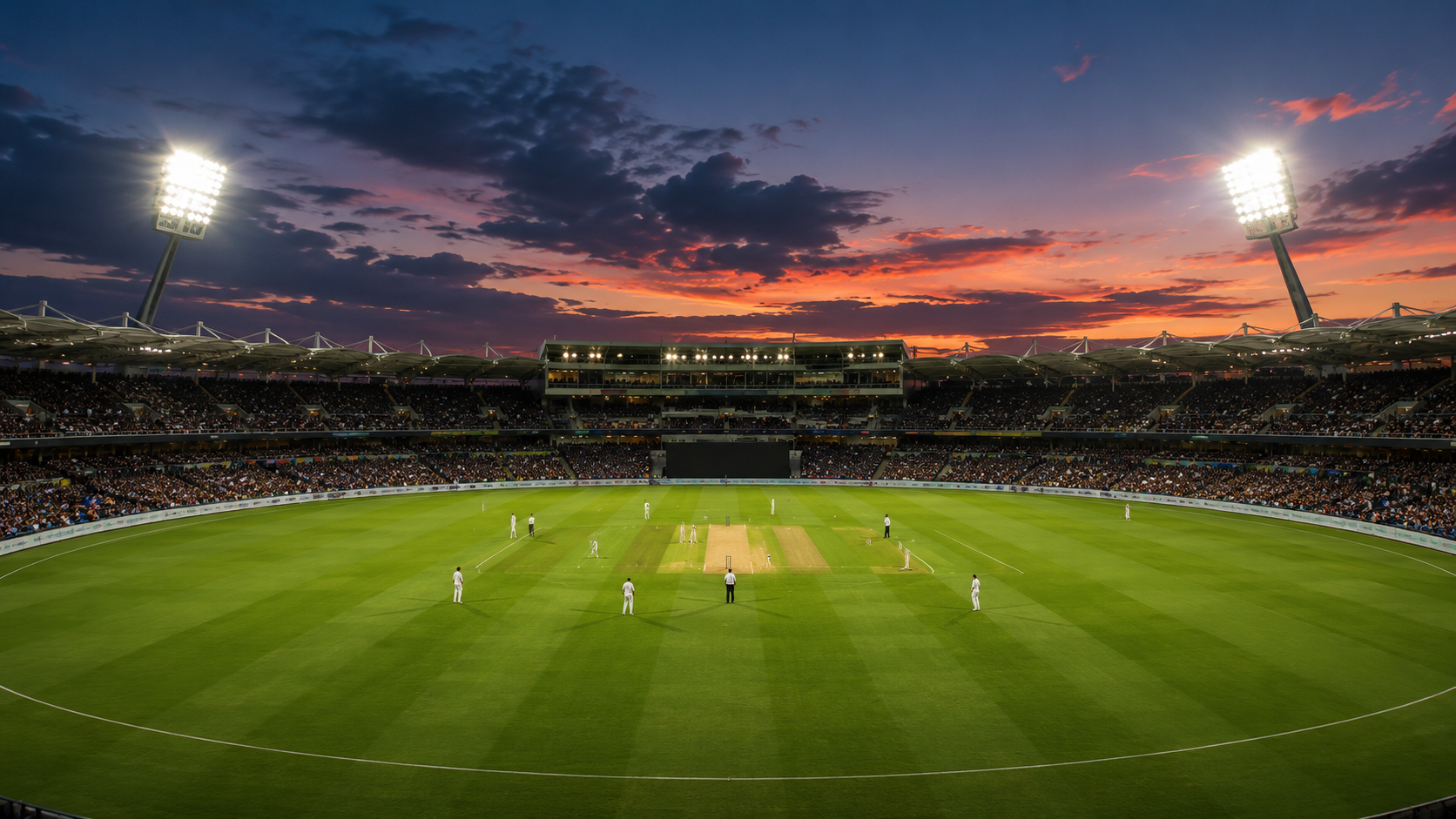 Cricket stadium under floodlights